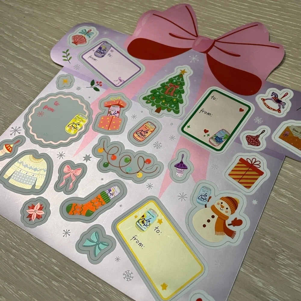 Festive LaCroix Holiday Christmas Gift Tags Sticker Sheet and Wrapping Paper Set